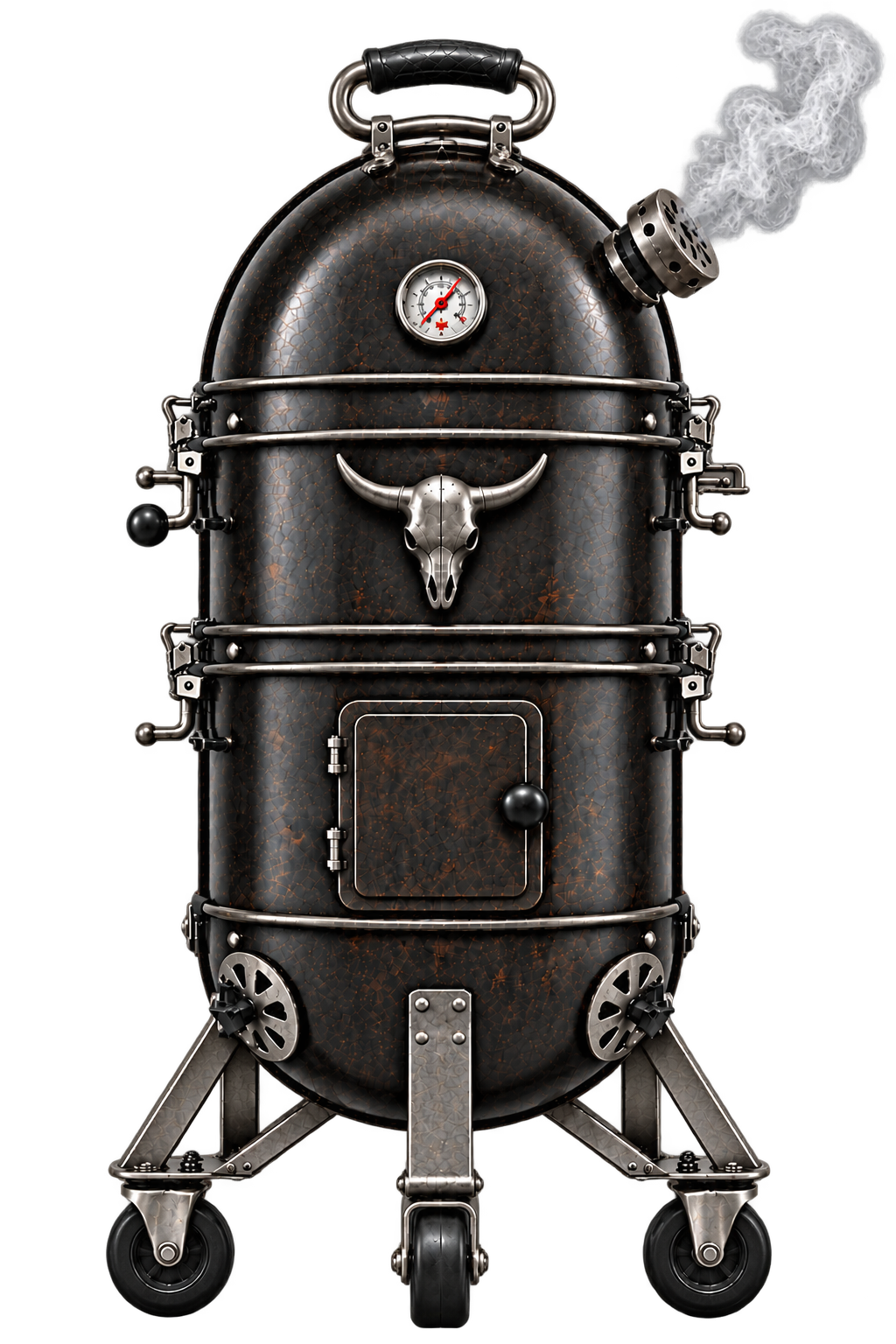 Black vertical BBQ smoker